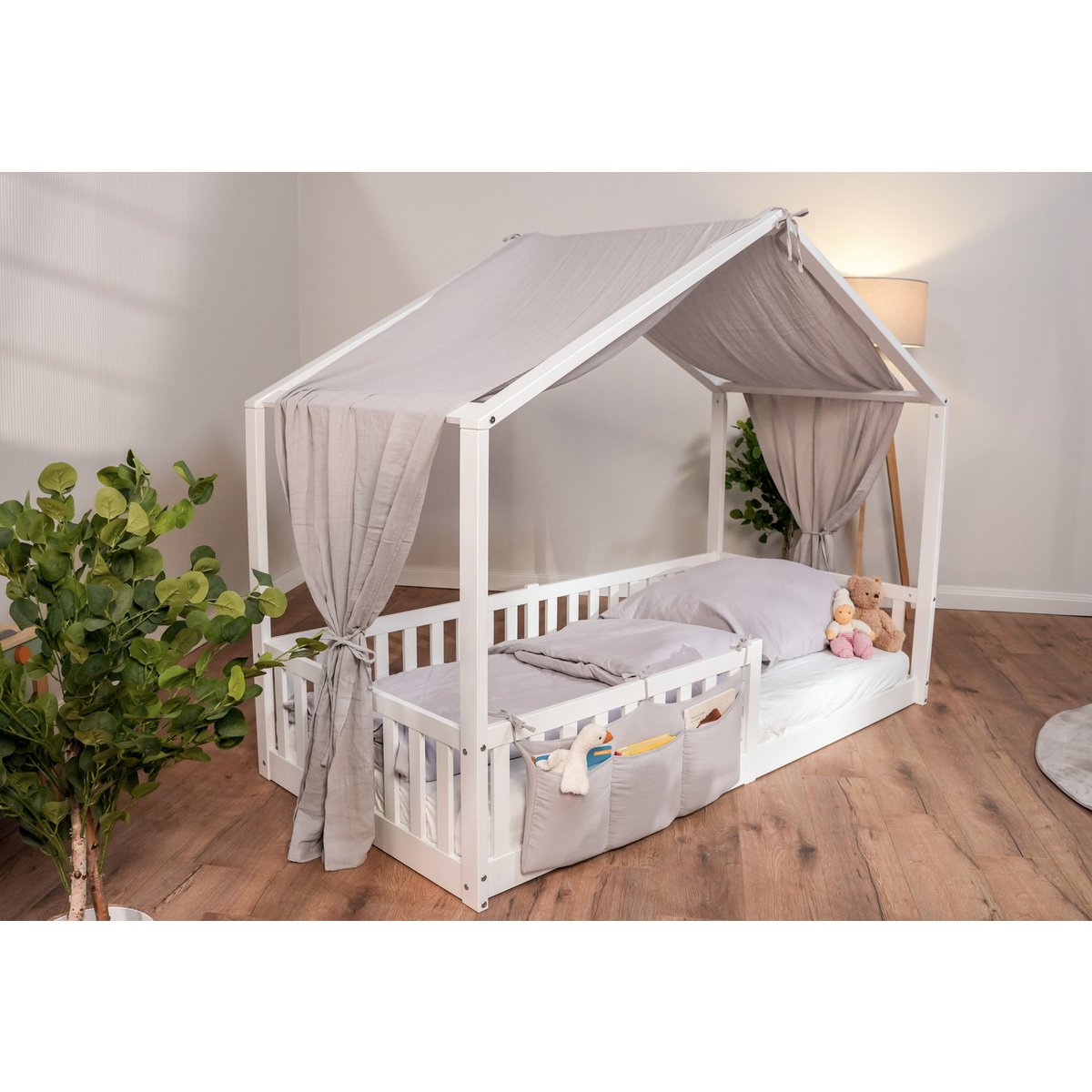 tiSsi® Baldachin Musselin für Hausbetten 90x200 cm grau