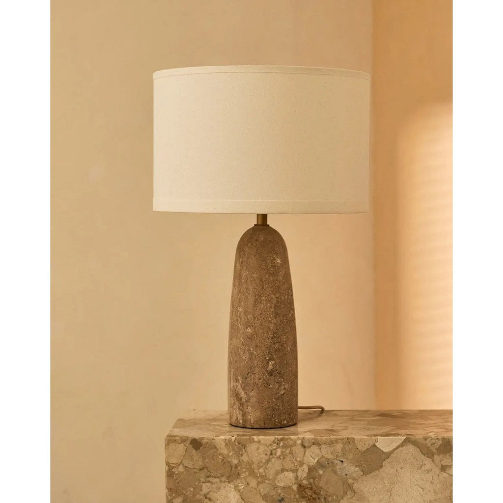 Isla Travertinlampe | Baumwollschirm und zeitloses Design H:63cm