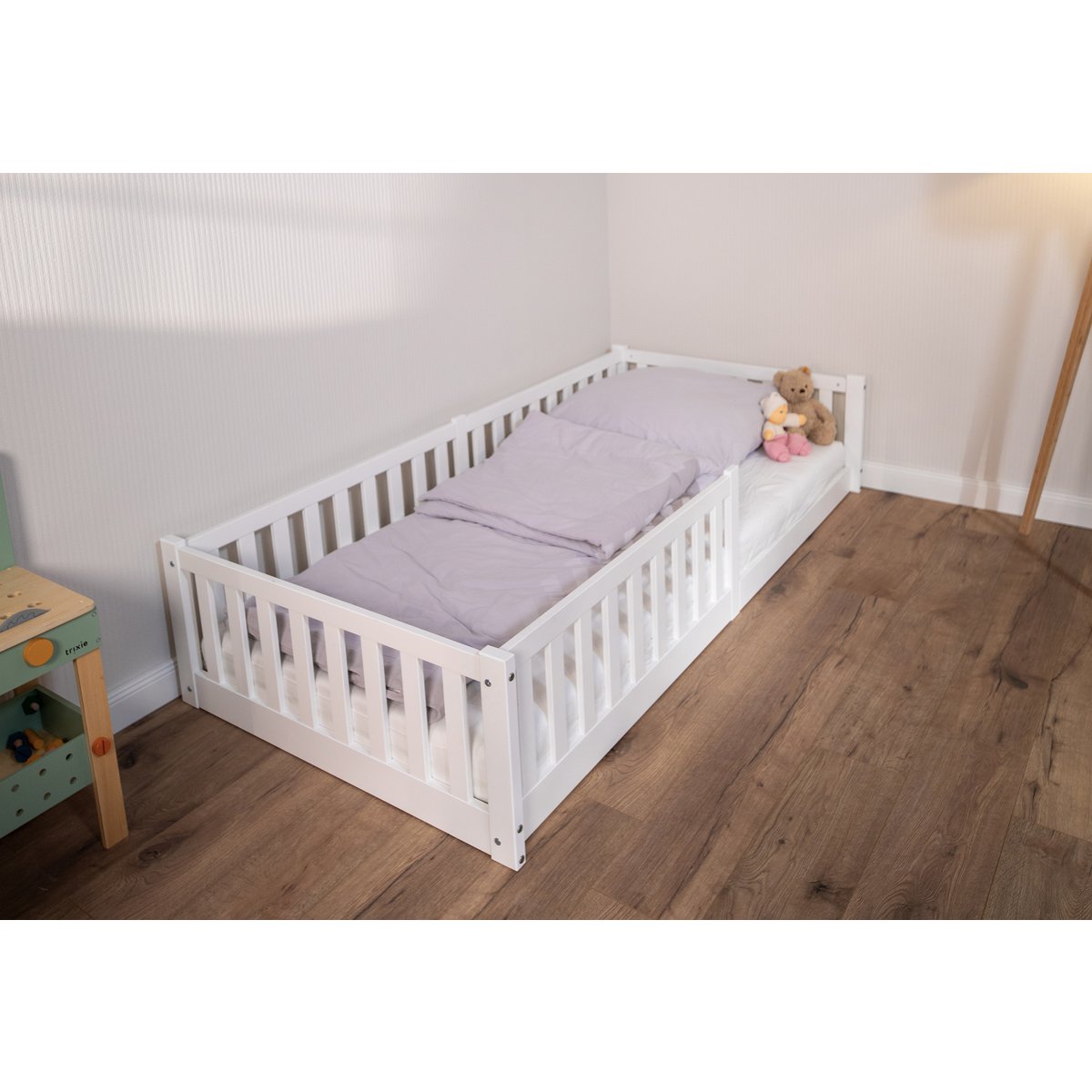 tiSsi® Bodenbett / Hausbett ENNO 90x200 cm Buche WEISS inkl. opt. Dach