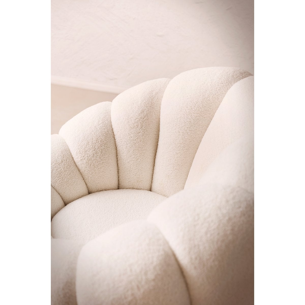 Sessel und Hocker Set aus Teddyfell Weiß