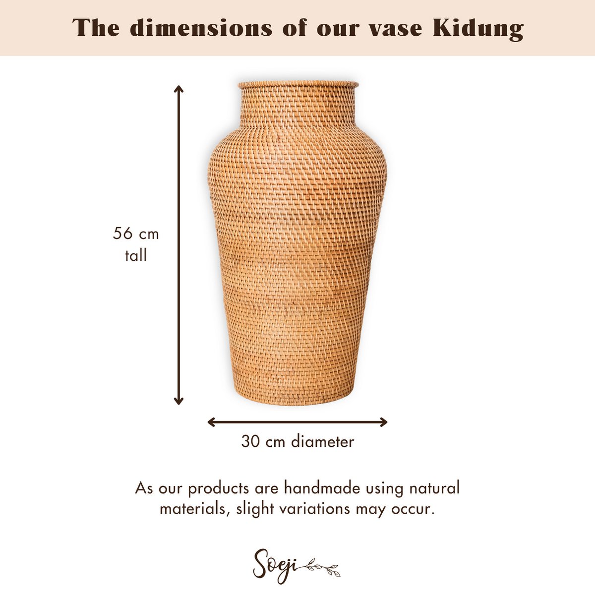 Boho Bodenvase handgefertigt - natürliche Rattan-Vase