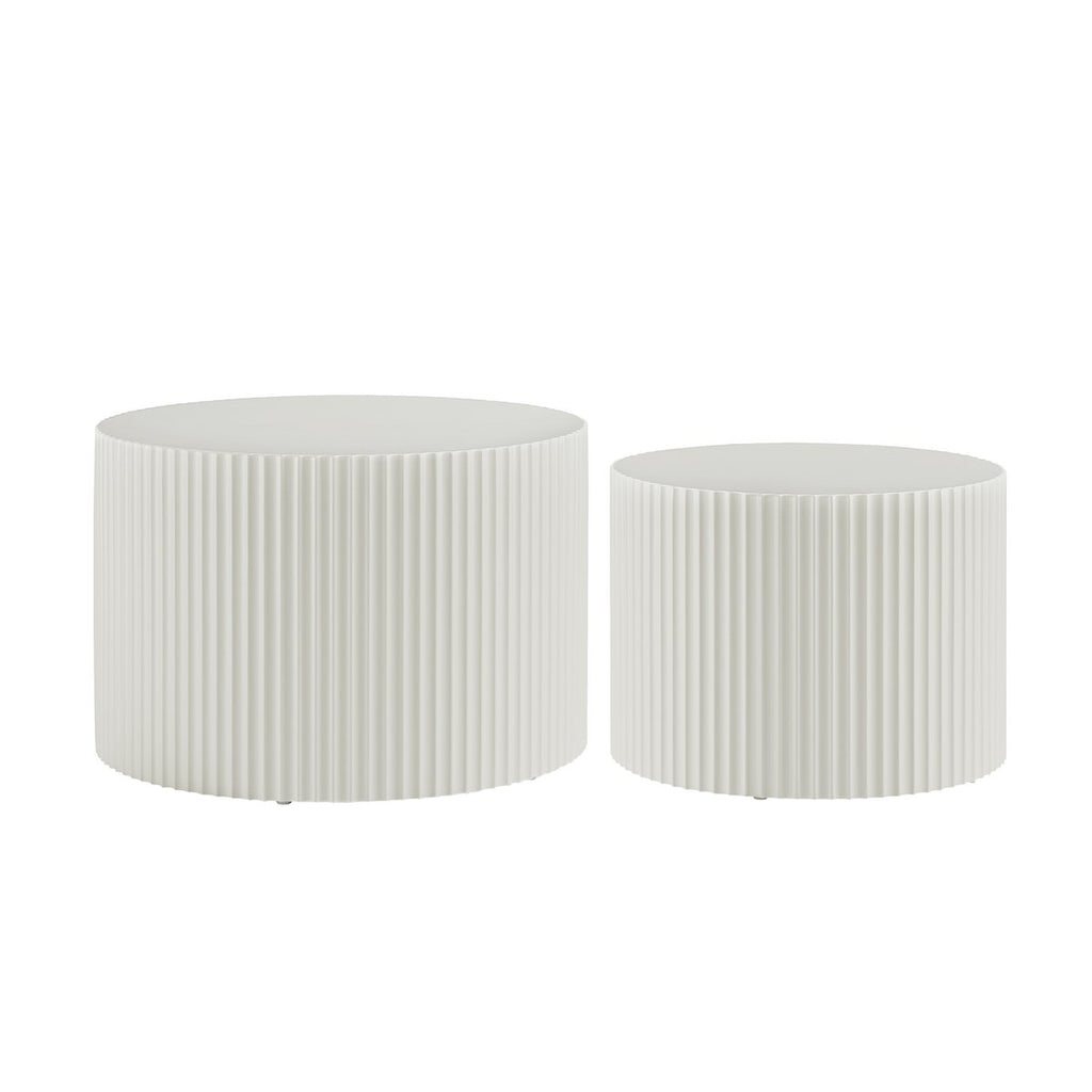 Couchtisch 2er Set Weiß – Moderne Wohnzimmertische mit Rillenstruktur – MDF Matt – 60 & 48 cm