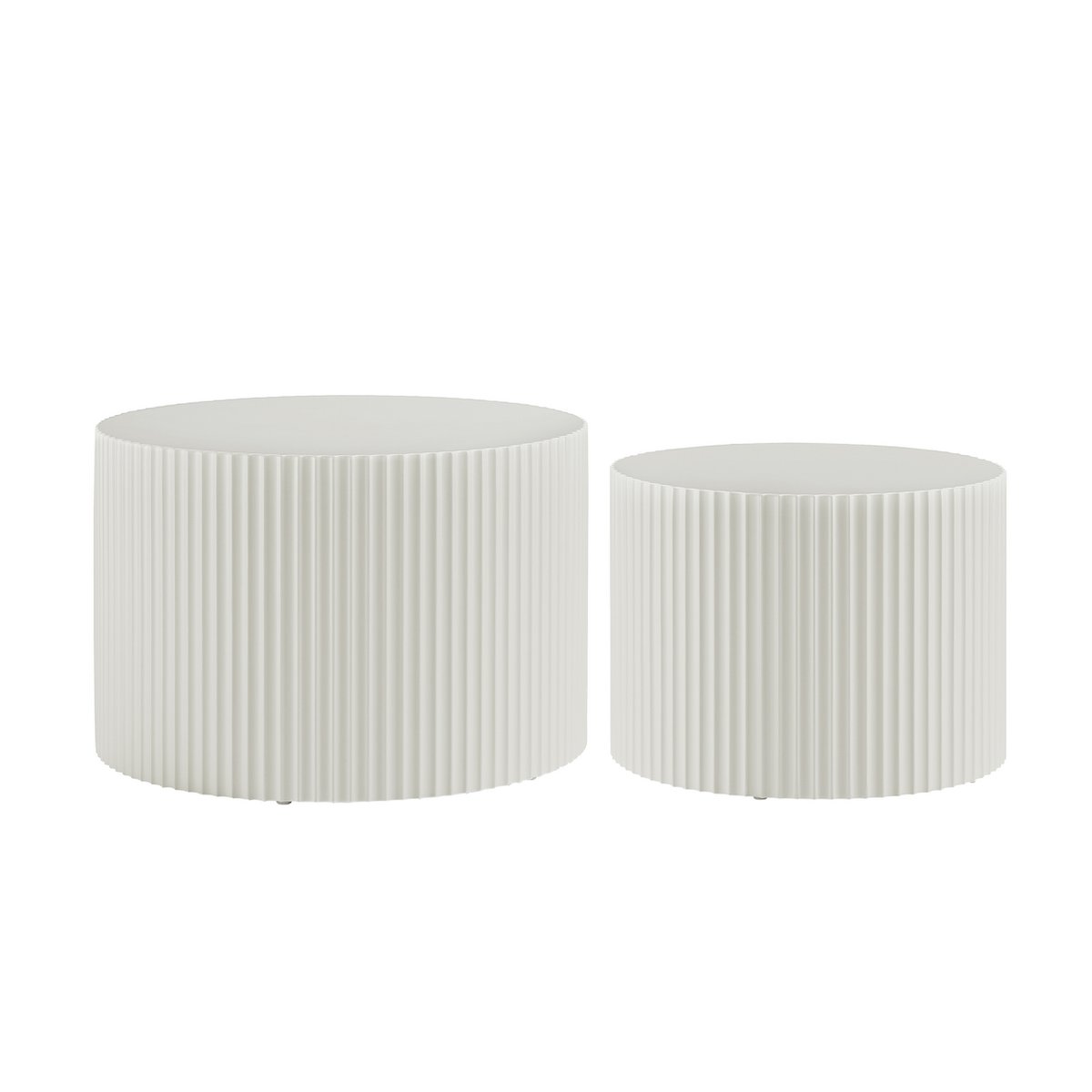 Couchtisch 2er Set Weiß – Moderne Wohnzimmertische mit Rillenstruktur – MDF Matt – 60 & 48 cm