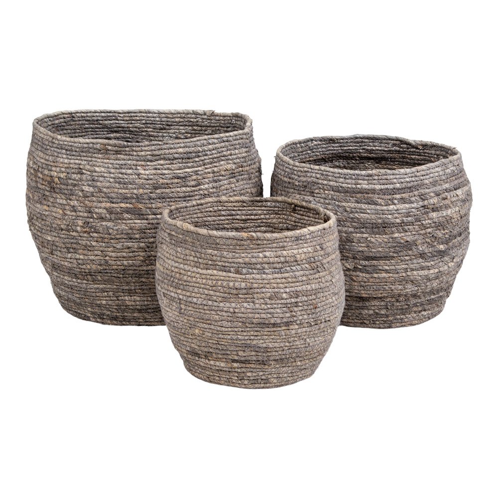 Tivoli-Körbe – Grau, Maisblatt, 33 x 33 x 30 cm – 3er-Set