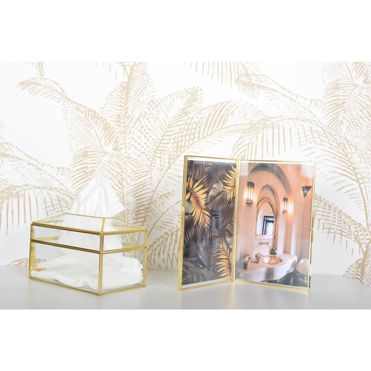 Transparente Quadrat -Taschentuch -Box Goldene Kante 23x13x13cm