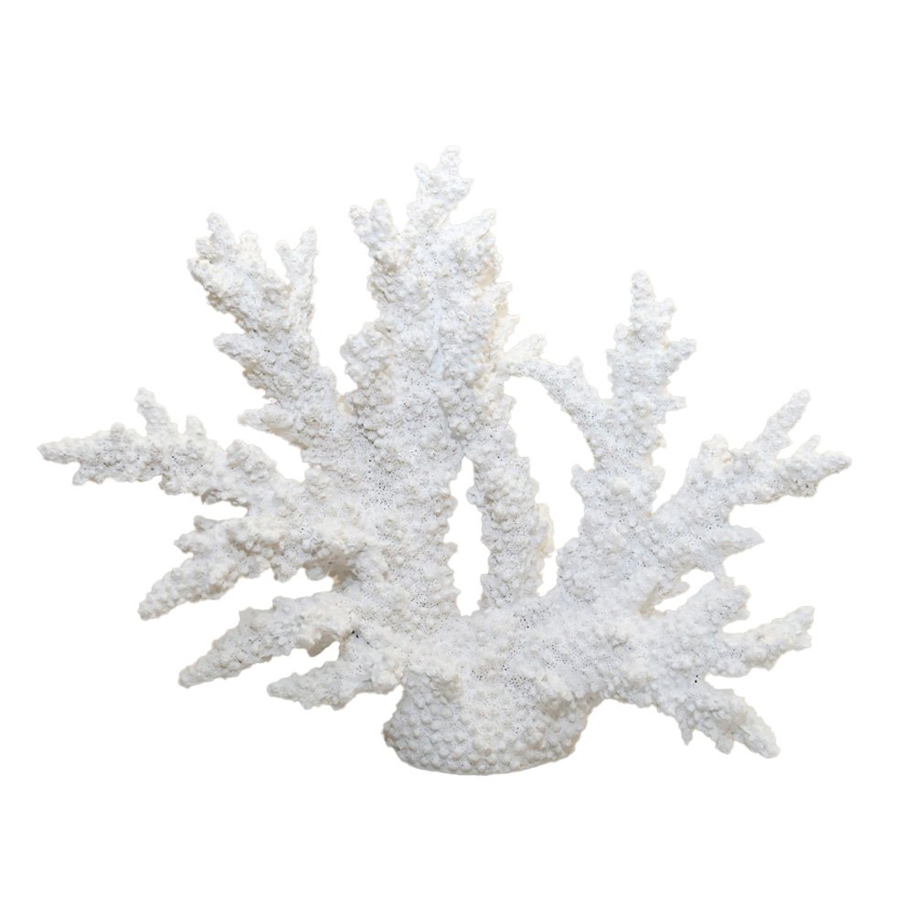Weiße Deko Koralle 34 cm – Maritime Polyresin Skulptur – Moderne Wohnraum Dekoration