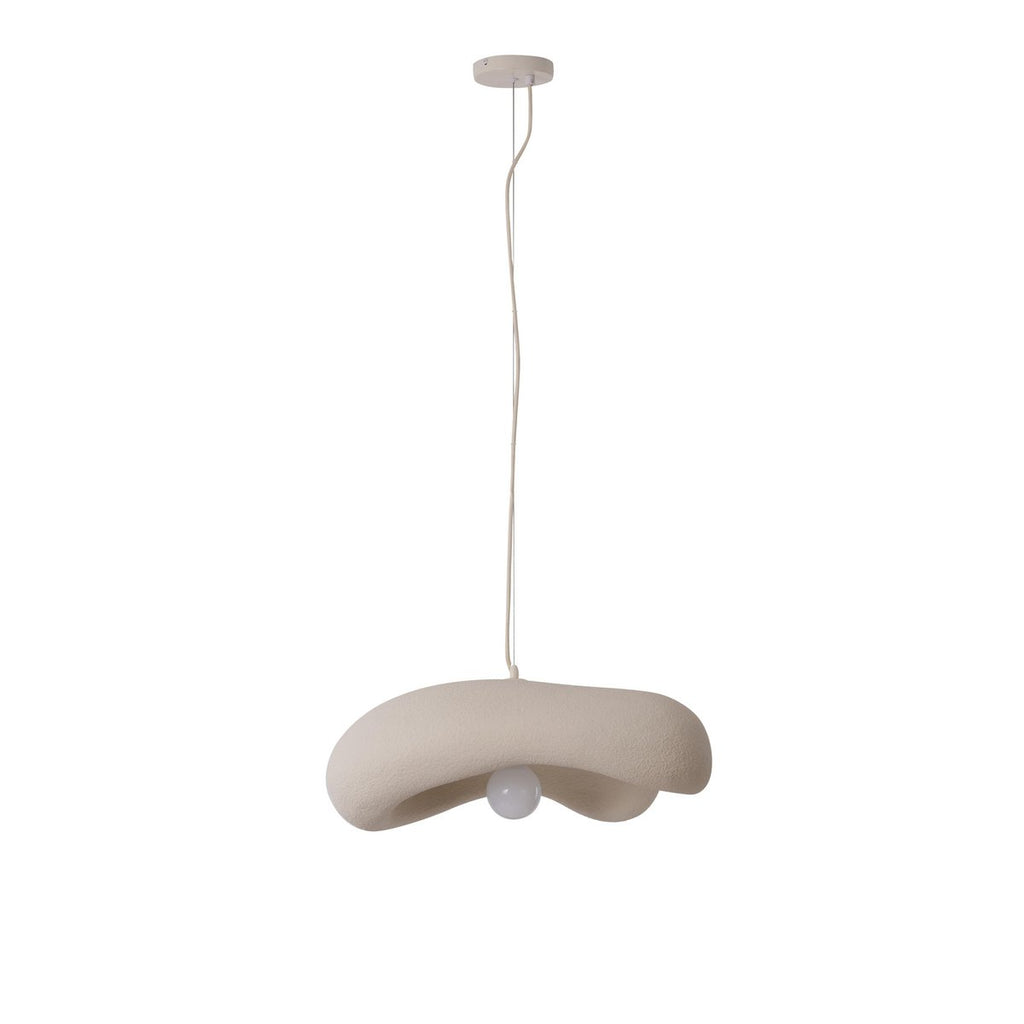 Japandi Hängelampe Hana 60 cm in Beige aus GFK – organische Pendelleuchte über Esstisch
