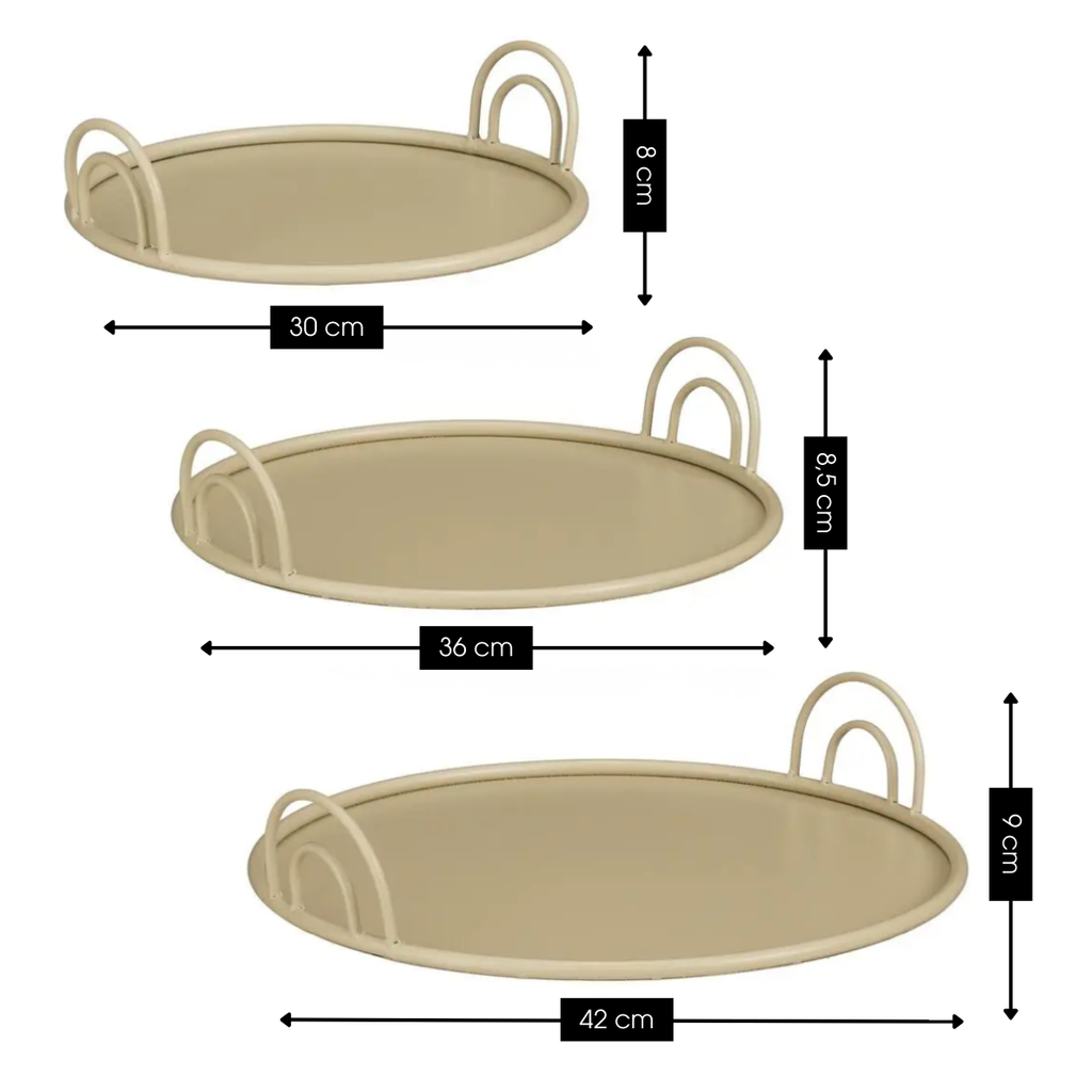 Beige Eisentablett rund mit Griff – Ø36 cm Detailansicht