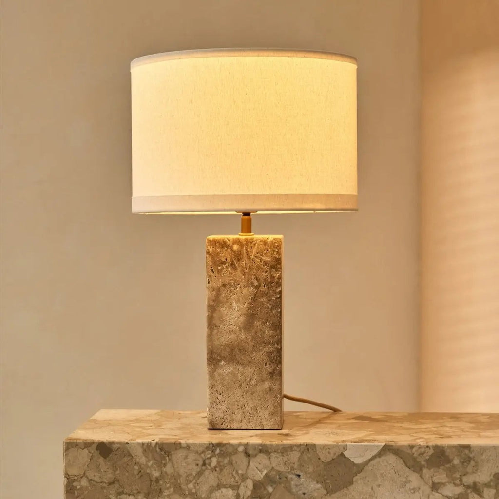 Rosie Travertinlampe | Baumwollschirm und elegantes Design H:49cm