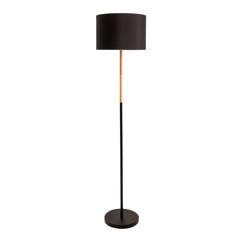 Textil-Stehleuchte "TESSILE", Stehlampe aus Metall, Gummibaumholz und Stoff in Schwarz, und Natur, E27-Fassung, 126 cm hoch