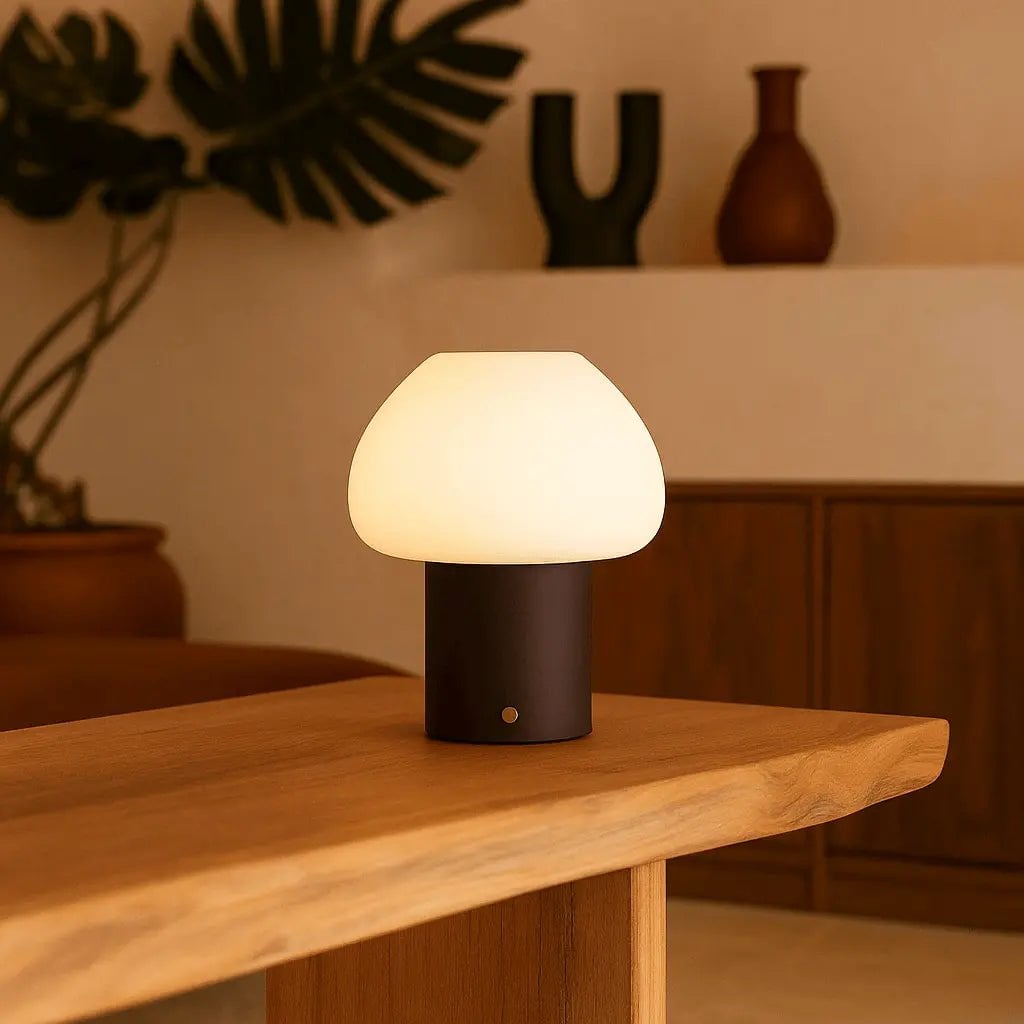Fynn Dunkelbraune Holzlampe | Wiederaufladbar, dimmbar und stilvoll