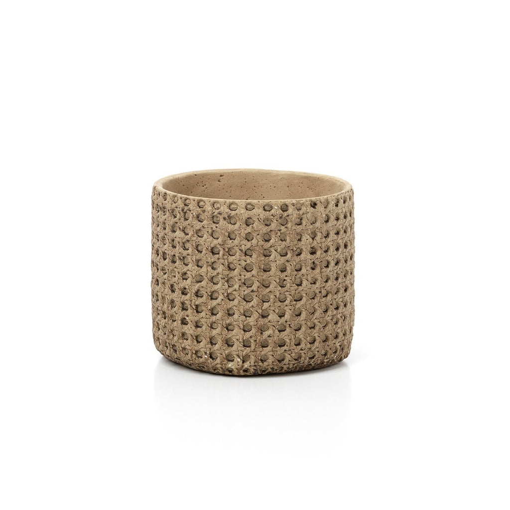 Rattan Übertopf M in Natur mit Beton-Flechtoptik, Frontansicht