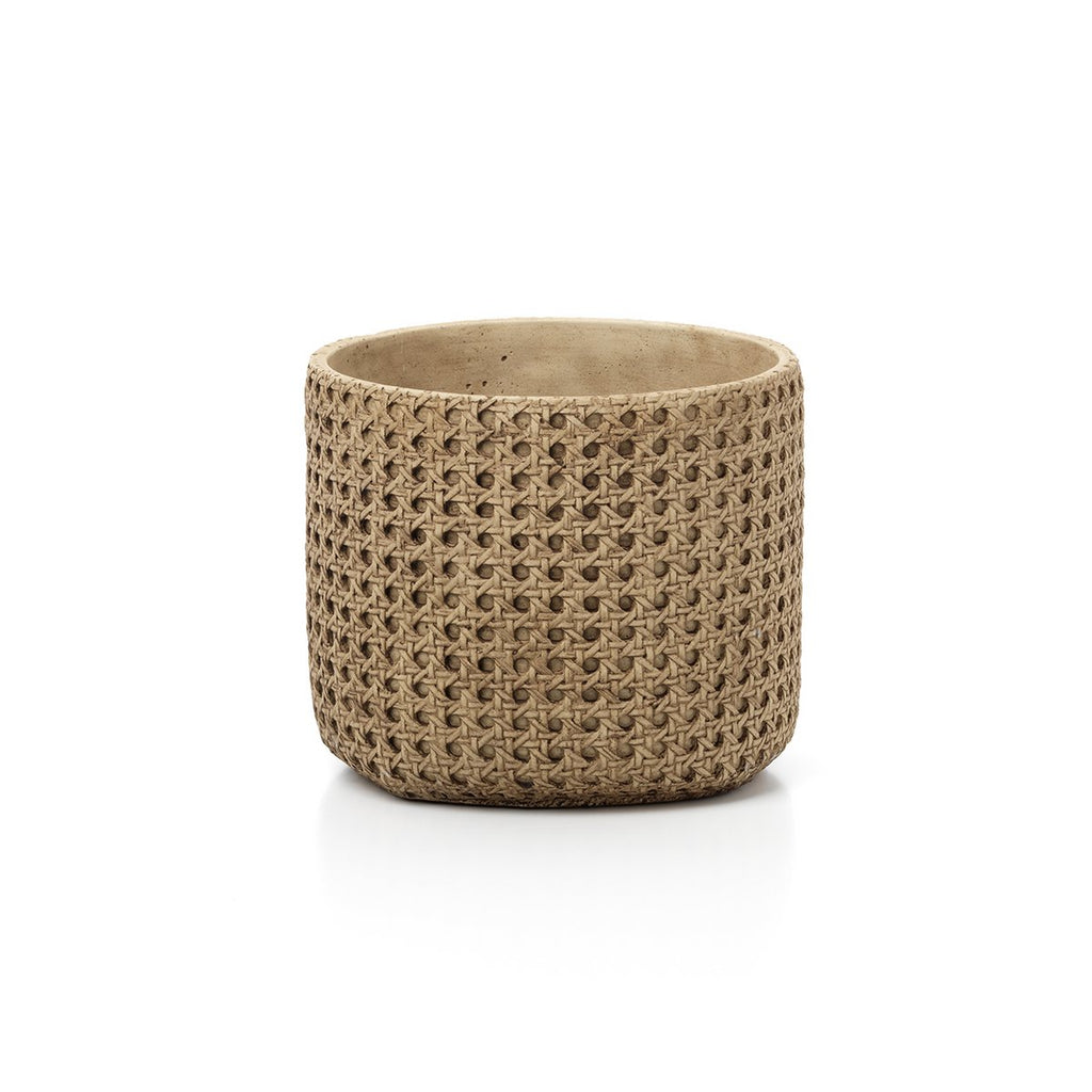 RattanRock Übertopf Natur L aus Beton mit Rattan-Geflecht-Design