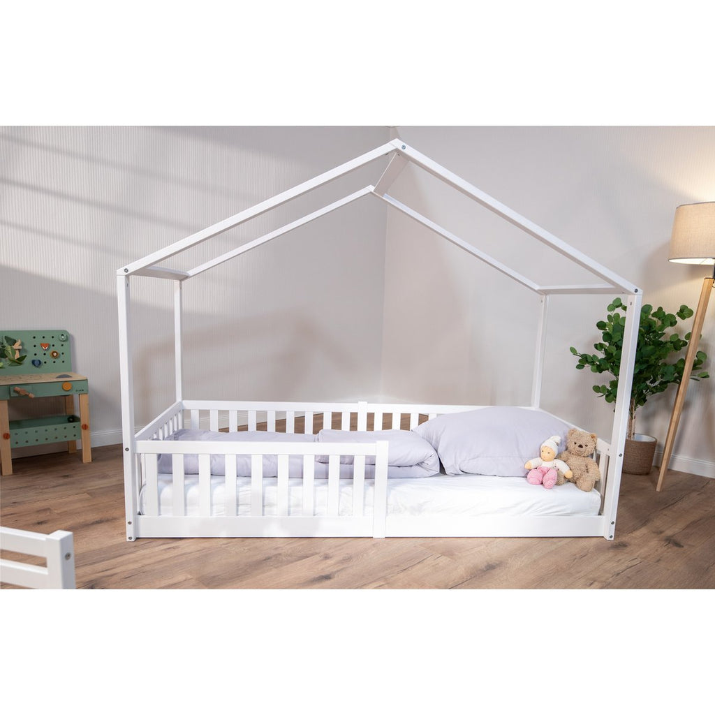 tiSsi® Bodenbett / Hausbett ENNO 90x200 cm Buche WEISS inkl. opt. Dach
