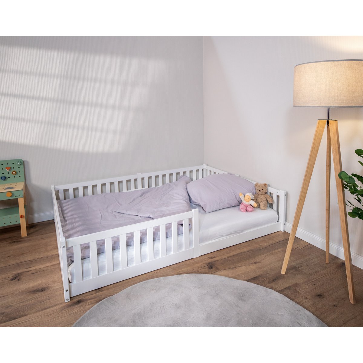 tiSsi® Bodenbett / Hausbett ENNO 140x200 cm Buche WEISS inkl. opt. Dach