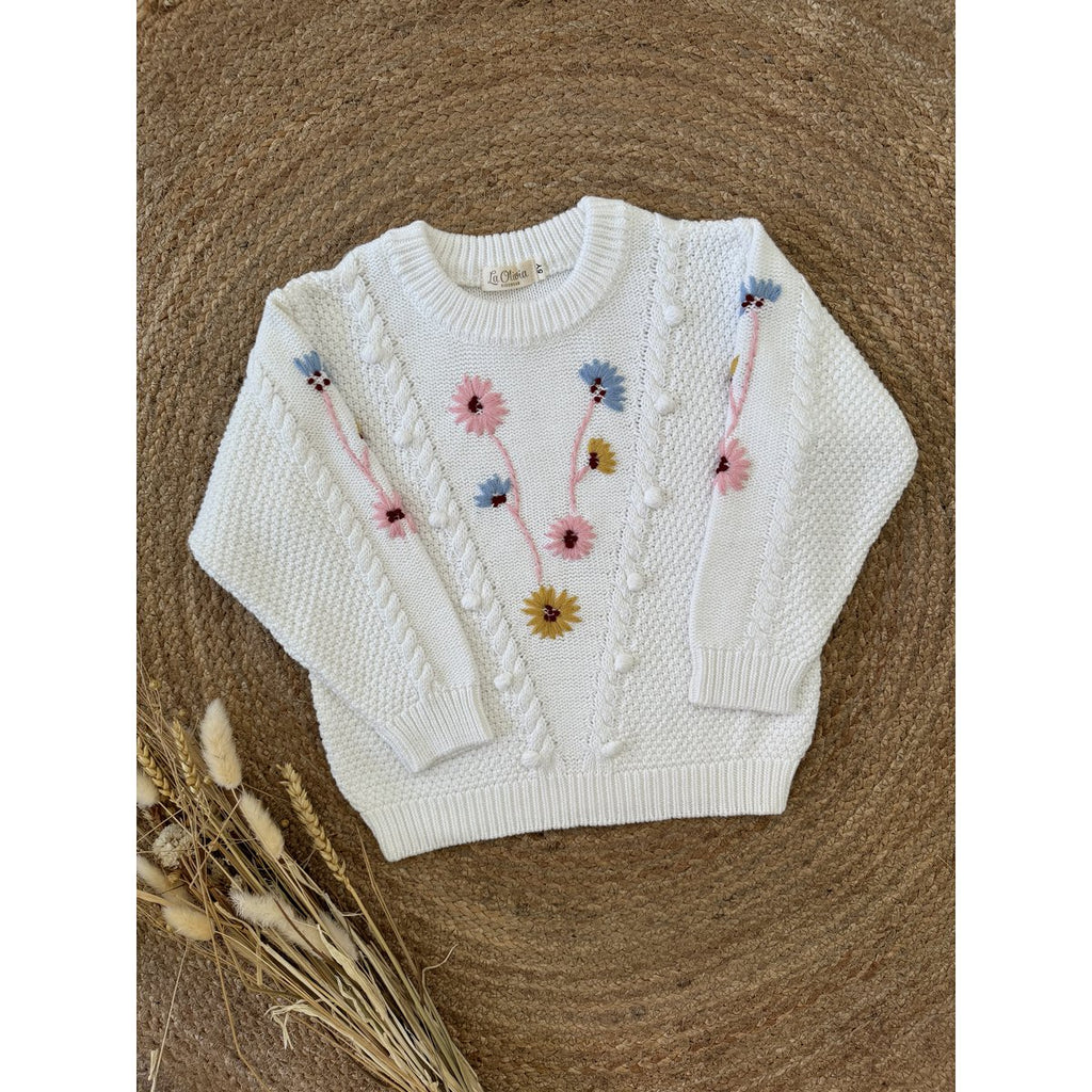 Millie Weißer Pullover mit Blumenstickerei