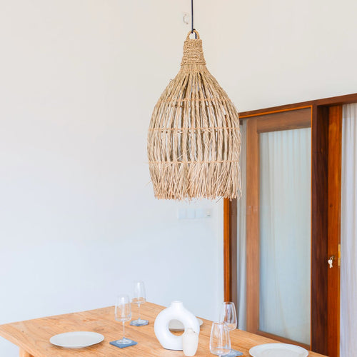Deckenleuchte aus Seegras – Boho-Lampenschirm-Pendelleuchte – natürliche Hängelampe – großer trichterförmiger Lampenschirm aus Seegras LAMPUNG (Ø 40 cm)