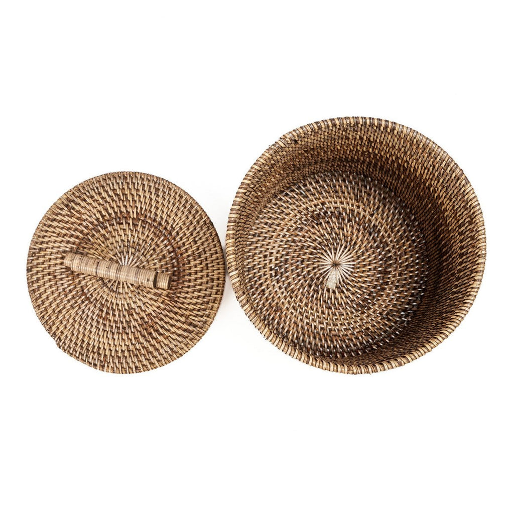Handgefertigter Rattan-Korb niedrig aus Indonesien, Detailansicht