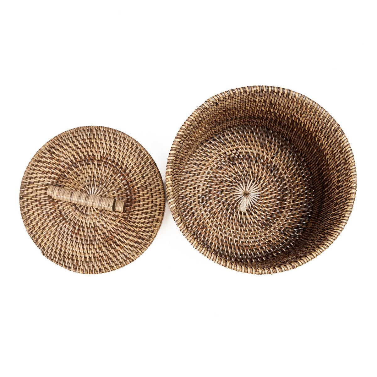 Handgefertigter Rattan-Korb niedrig aus Indonesien, Detailansicht