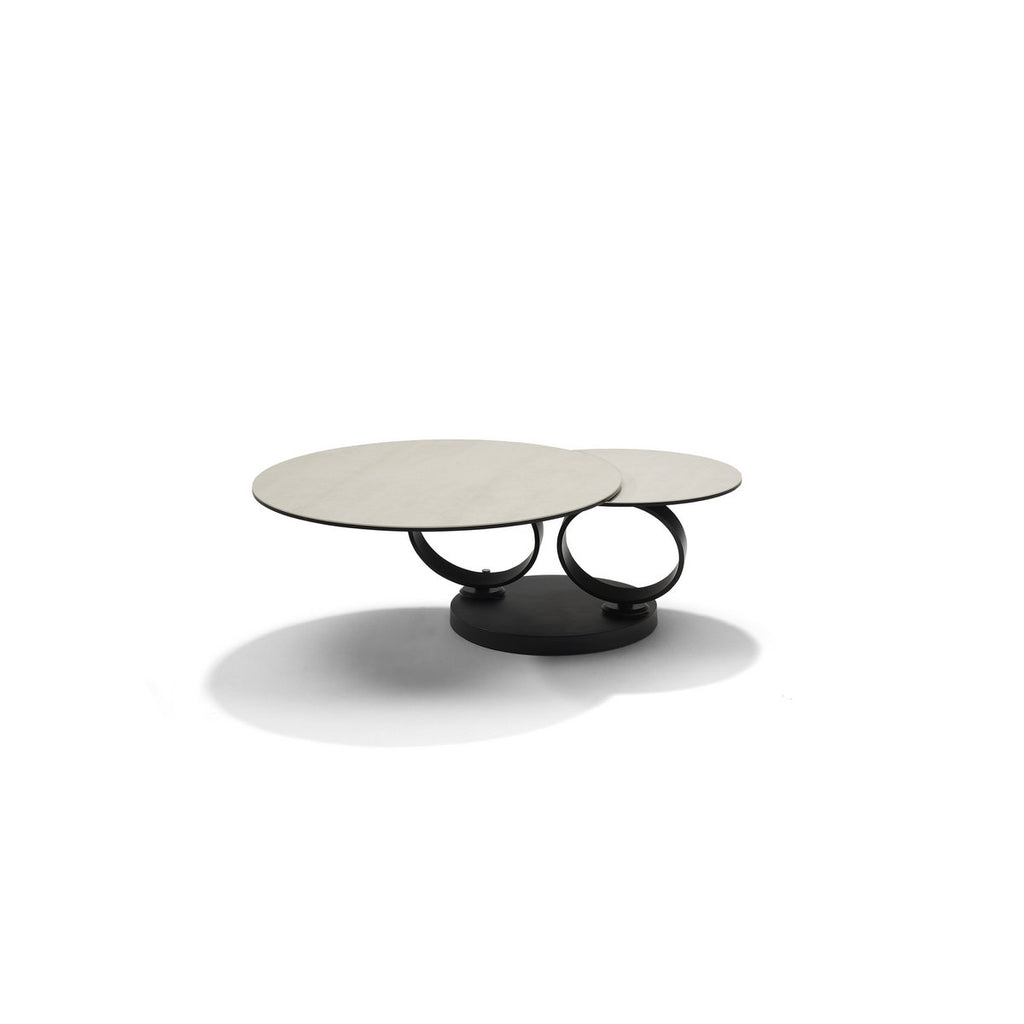 Orion Couchtisch B-5706 – Travertin-Glaskeramik – 2 drehbare Tischplatten