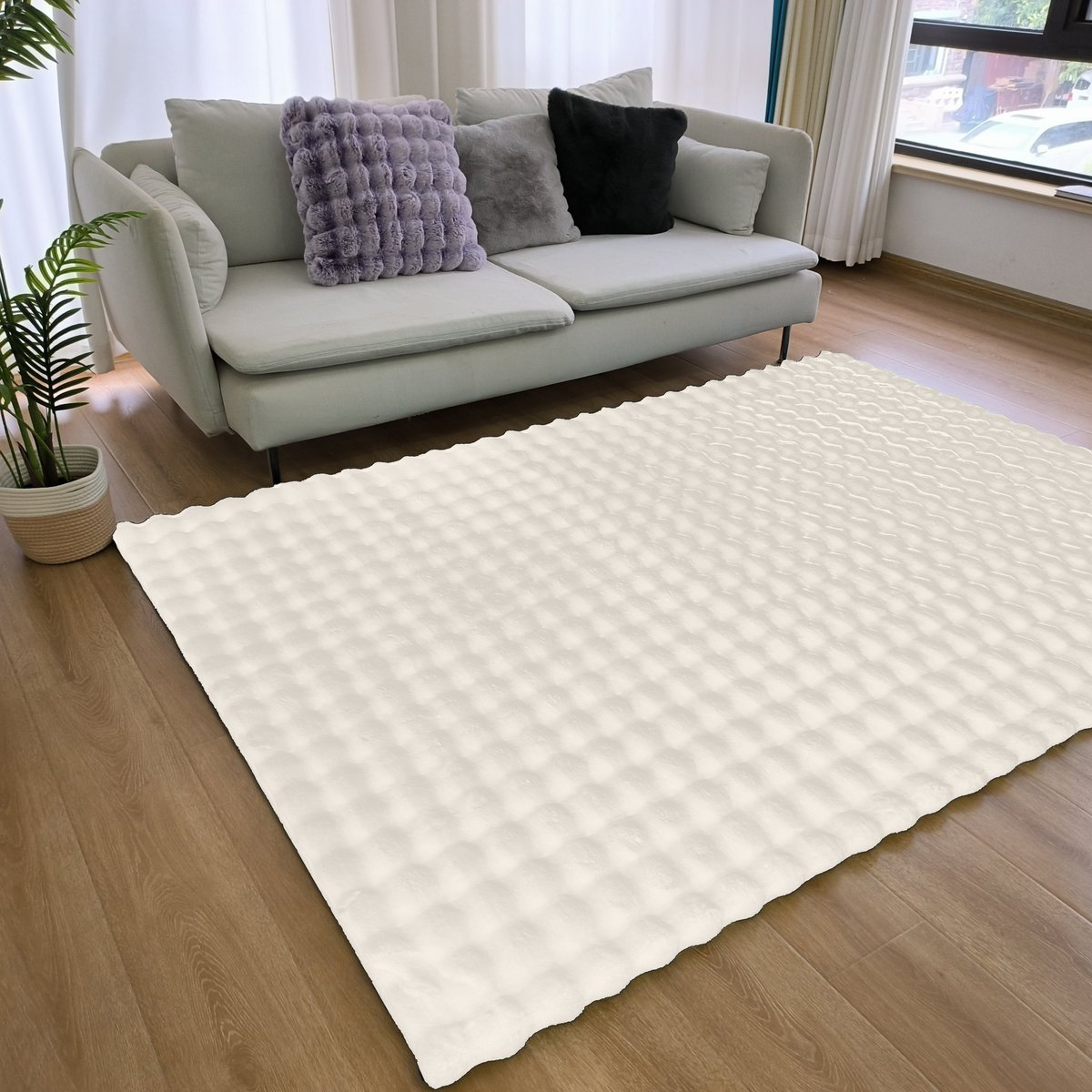 Flauschiger Teppich 3D Creme 80x300CM