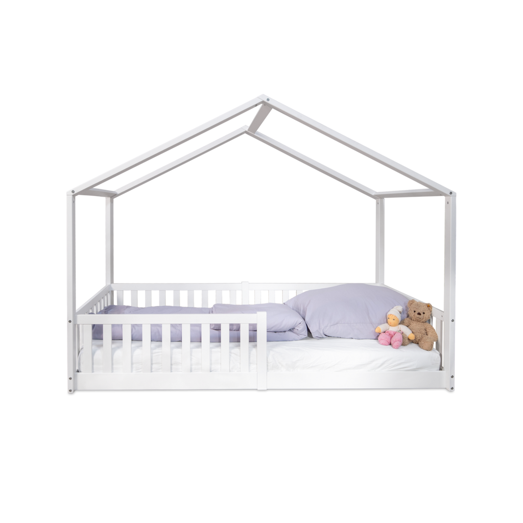 tiSsi® Bodenbett / Hausbett ENNO 90x200 cm Buche WEISS inkl. opt. Dach