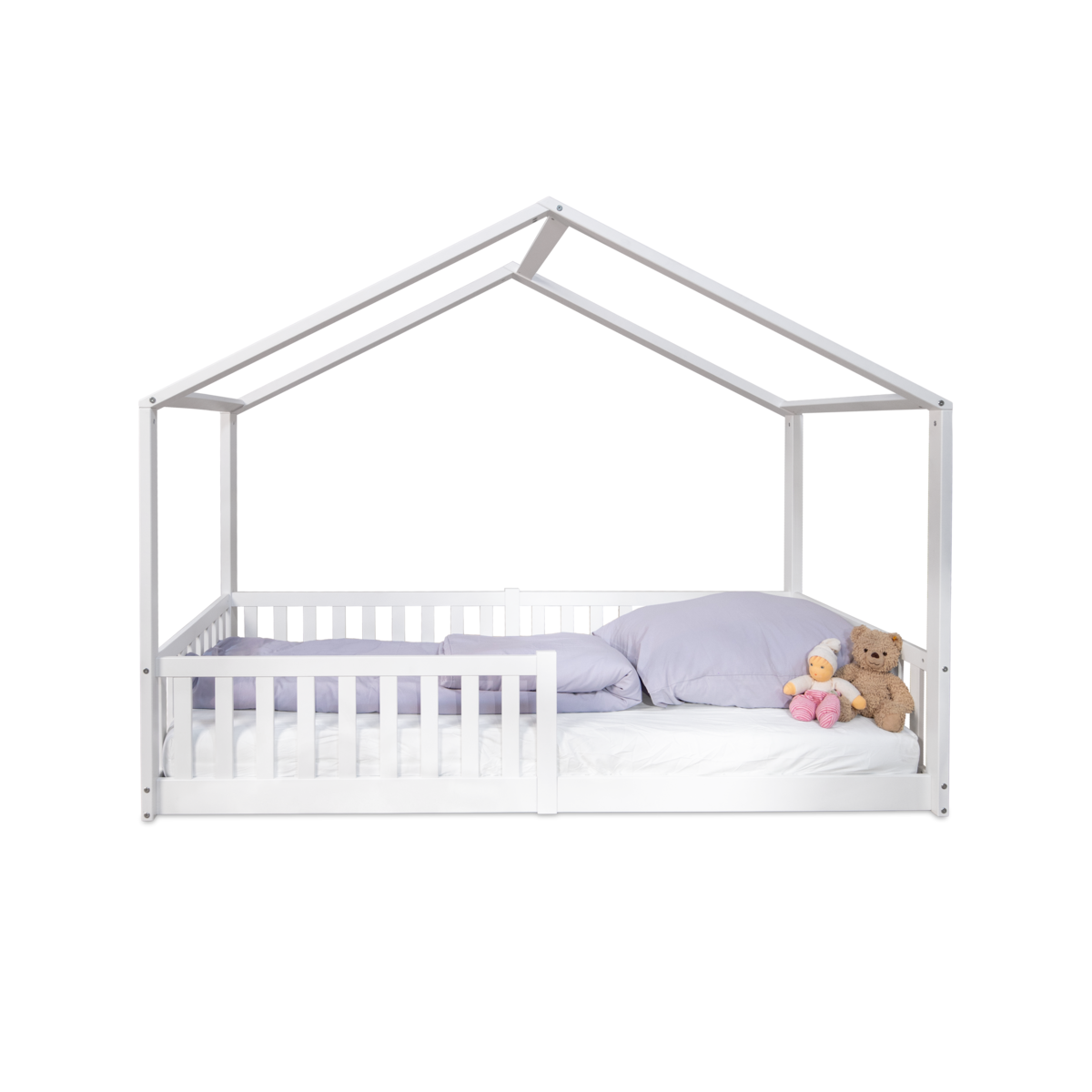 tiSsi® Bodenbett / Hausbett ENNO 90x200 cm Buche WEISS inkl. opt. Dach