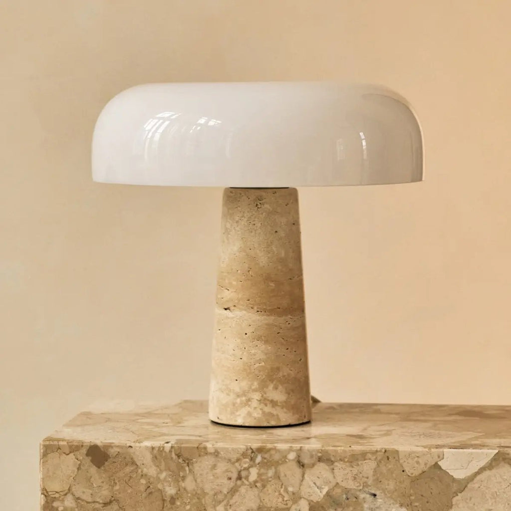 Emily Travertinlampe | Elegantes Design mit Glasschirm