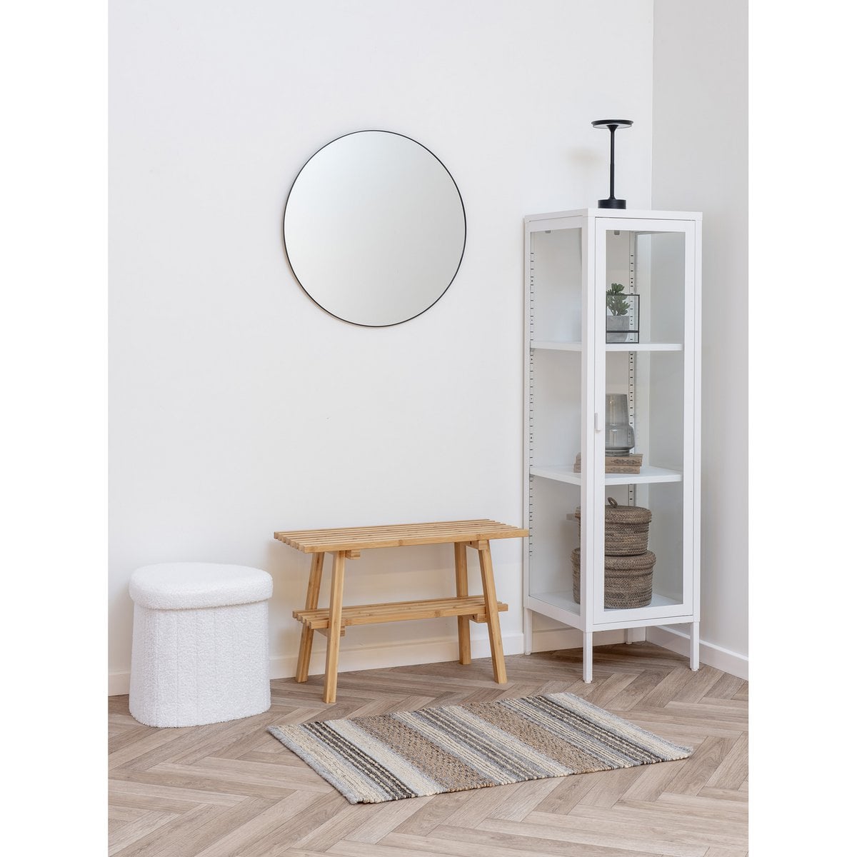 Medford Pouf – Weiß, Polyester/Schaum/Sperrholz, 36,5 x 42,5 x 37,5 cm