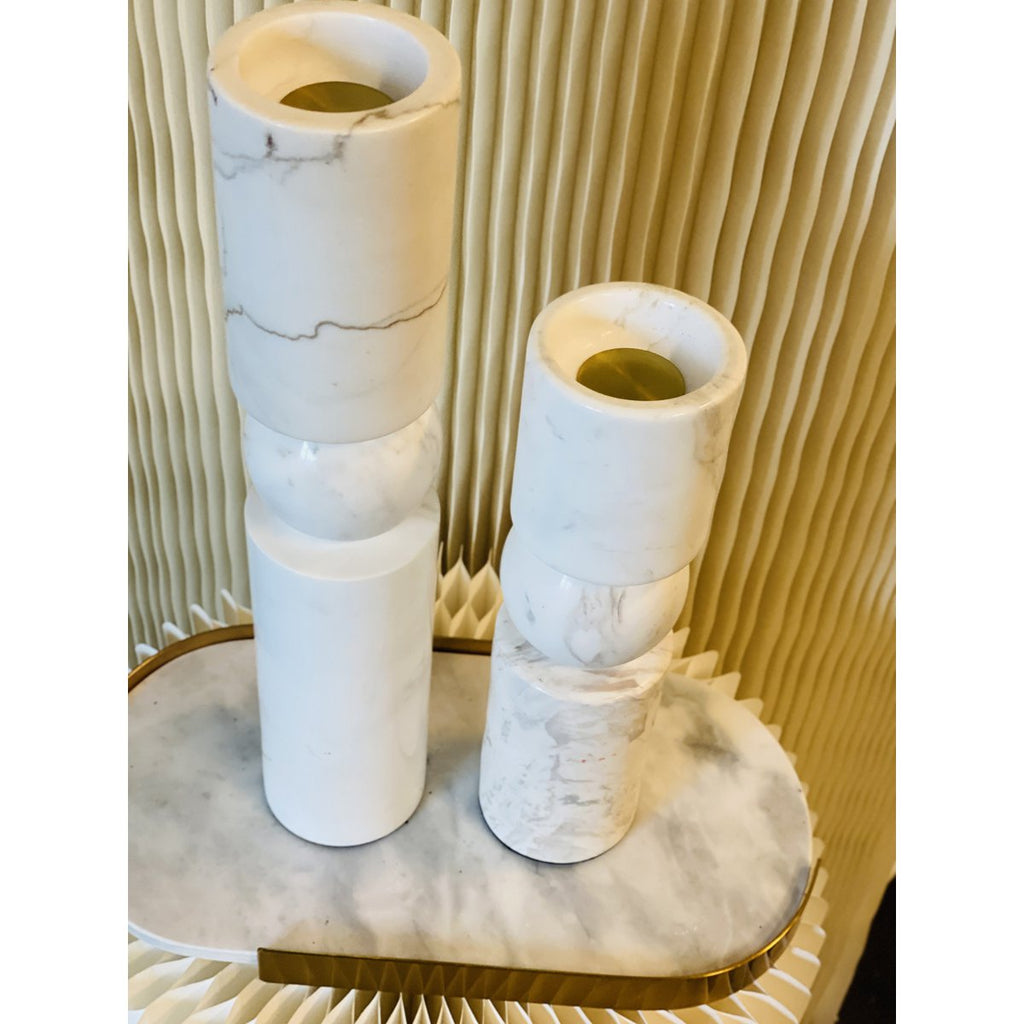 Marmor Kerzenhalter Weiß | Luxuriöser Teelichthalter aus echtem Marmor | H19,5 cm