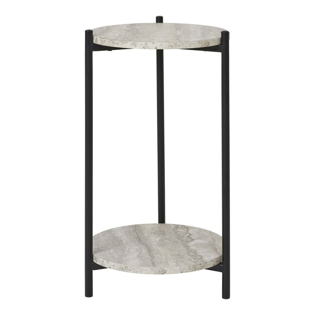 Beistelltisch Travertin-Optik Leuven - Moderner runder Tisch in Schwarz und Beige