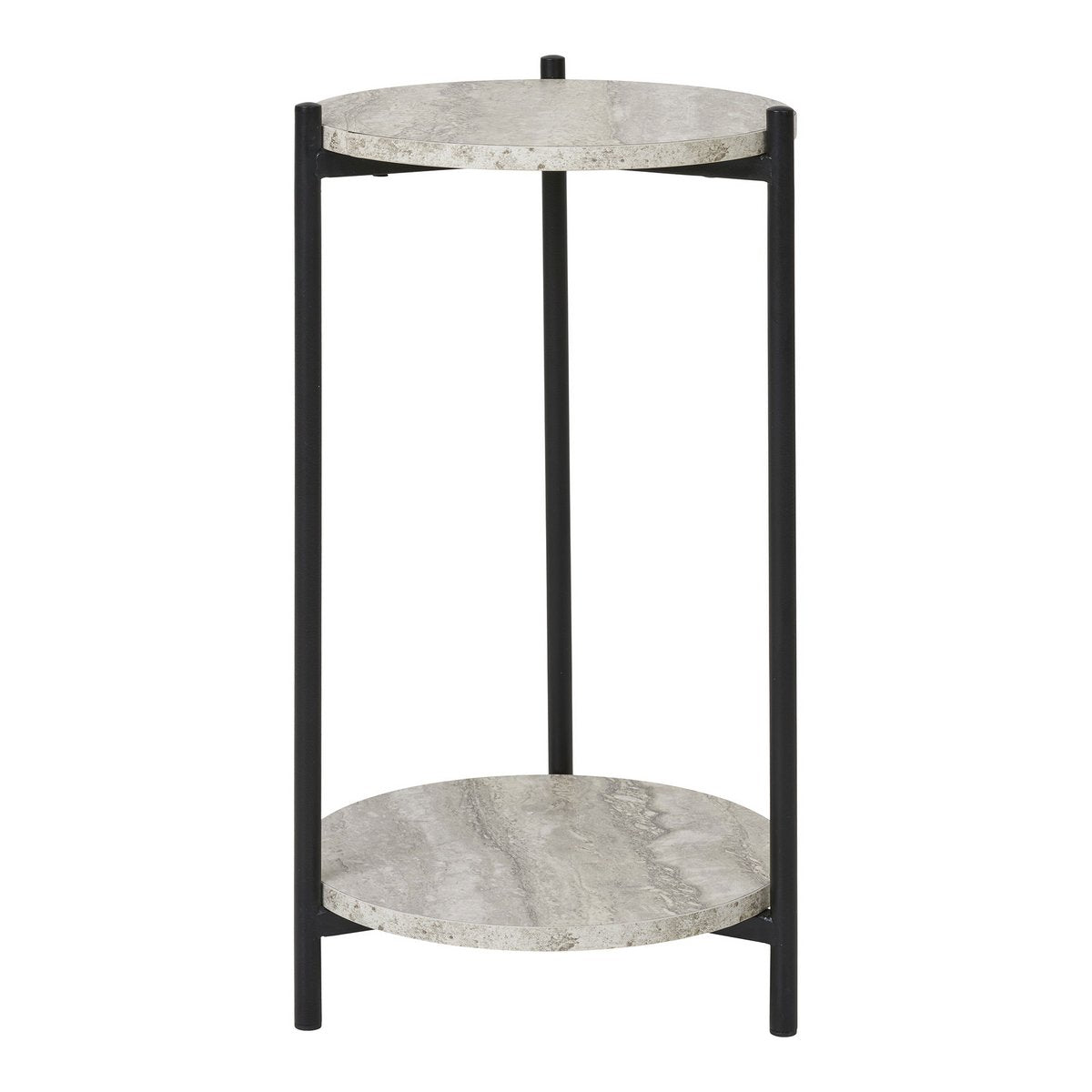 Beistelltisch Travertin-Optik Leuven - Moderner runder Tisch in Schwarz und Beige