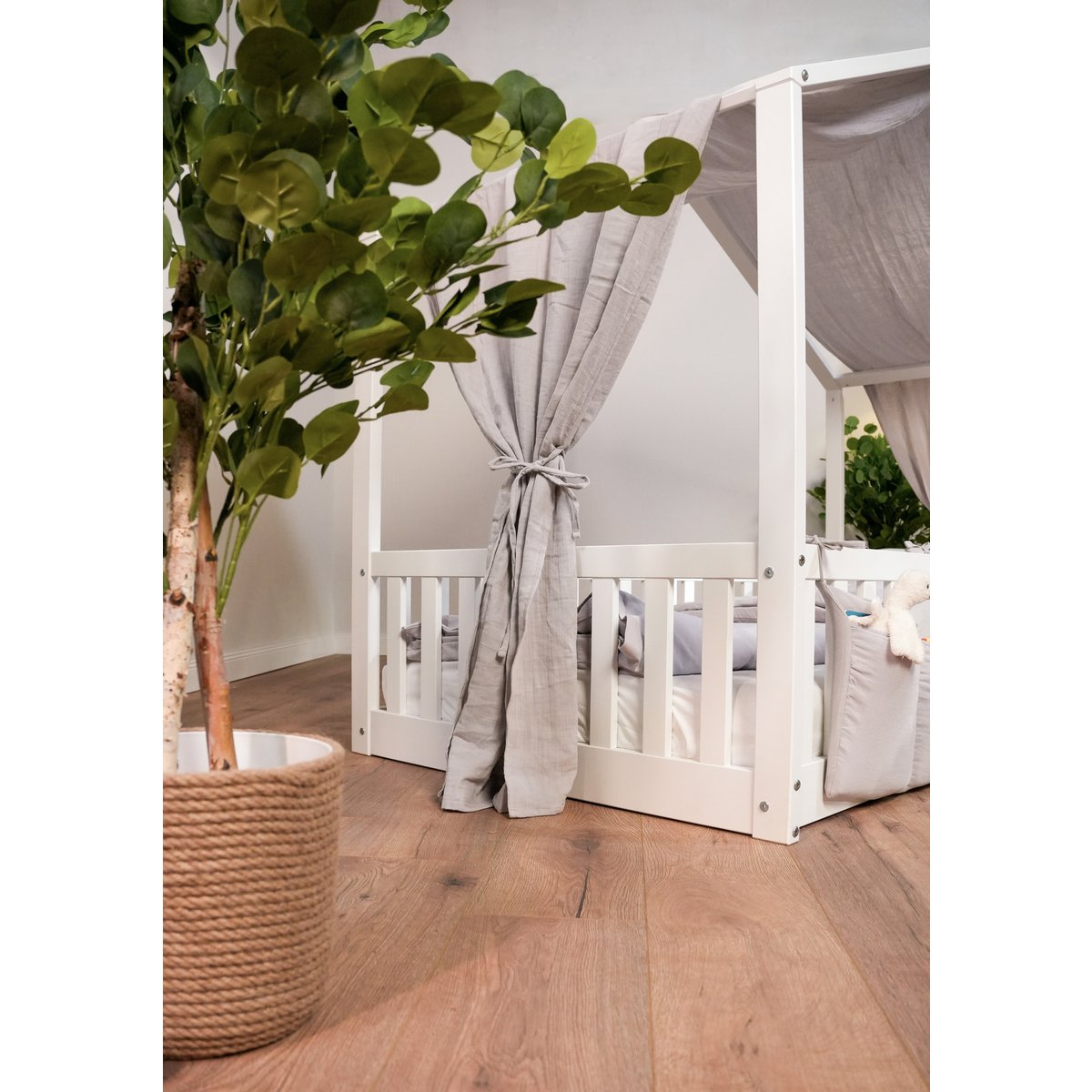 tiSsi® Baldachin Musselin für Hausbetten 90x200 cm grau