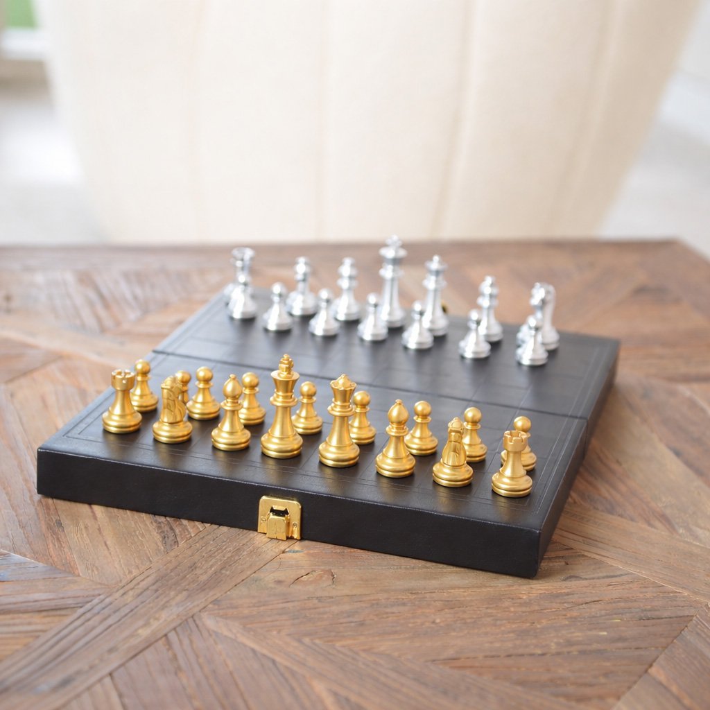 Backgammon -Spiel/Misserfolgsspiel in einer schwarzen Nachahmungslederhülle