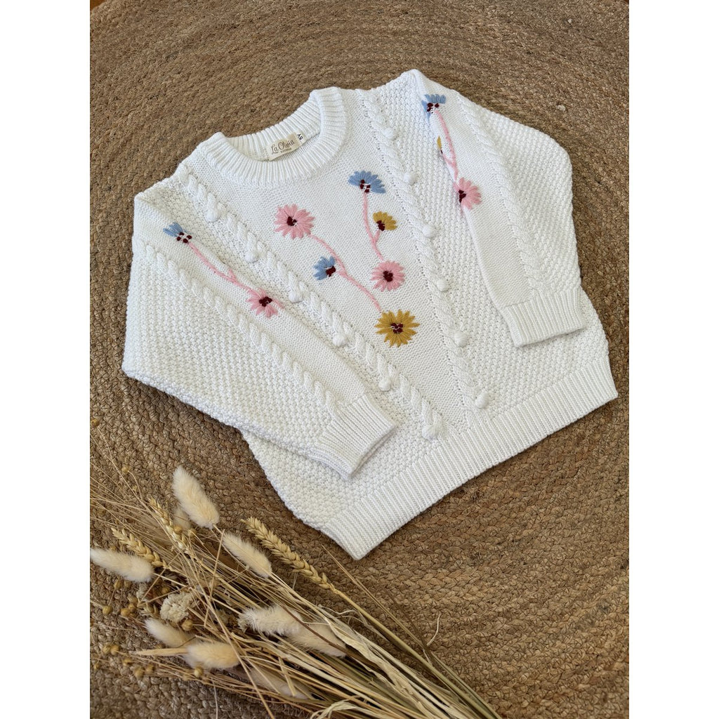 Millie Weißer Pullover mit Blumenstickerei