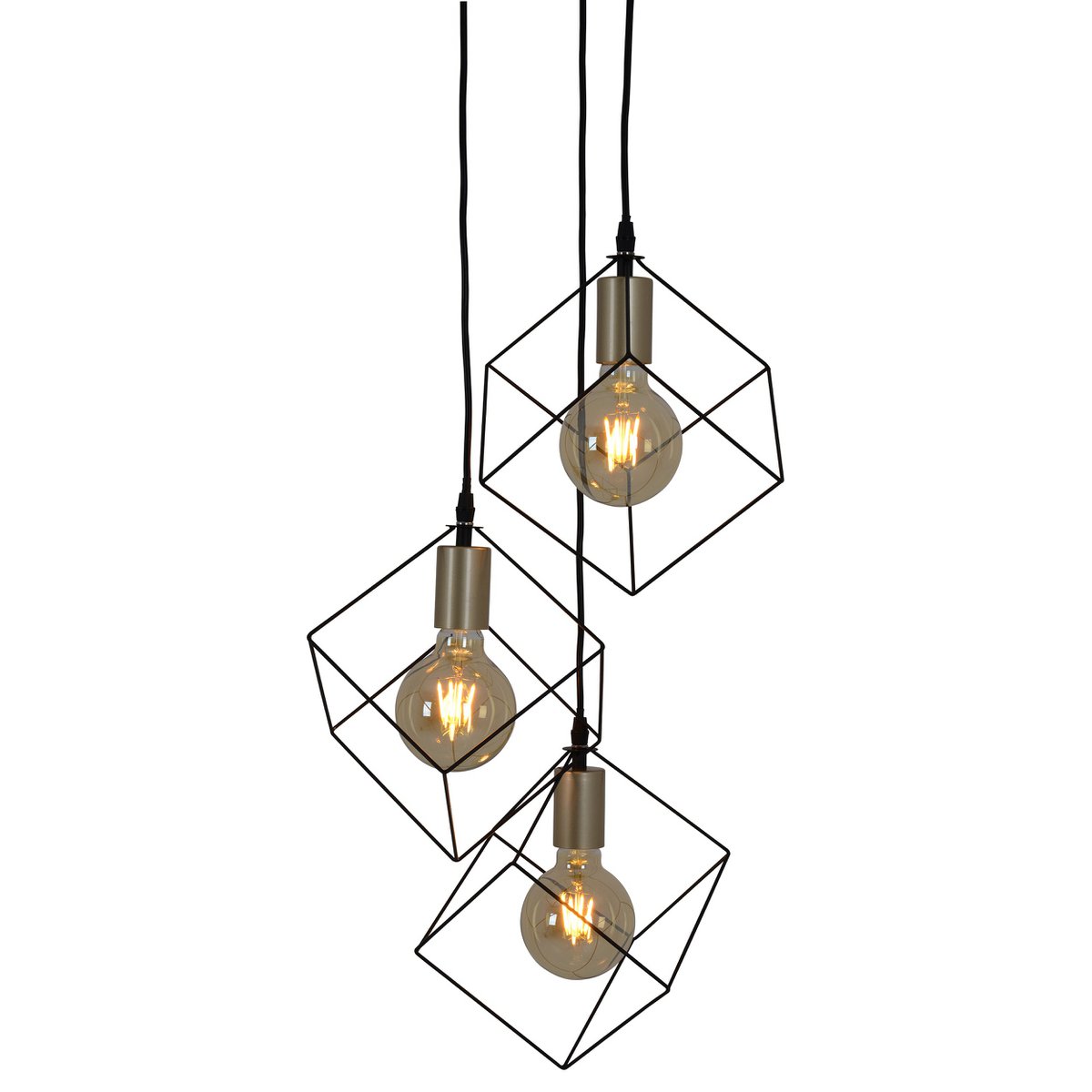 3 flammige Pendelleuchte "CANTO", Hängelampe aus Metall in Schwarz, und Gold, E27-Fassung-Fassung-Fassung, für Esszimmer, Wohnzimmer, Diele oder Büro, 39 x 39 cm