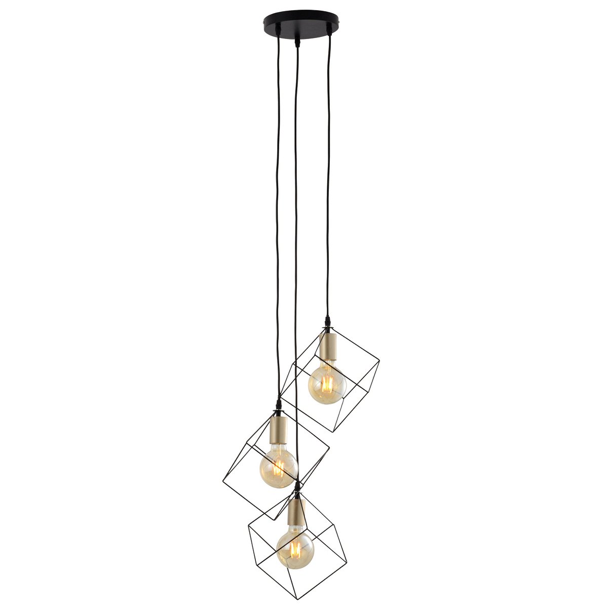 3 flammige Pendelleuchte "CANTO", Hängelampe aus Metall in Schwarz, und Gold, E27-Fassung-Fassung-Fassung, für Esszimmer, Wohnzimmer, Diele oder Büro, 39 x 39 cm