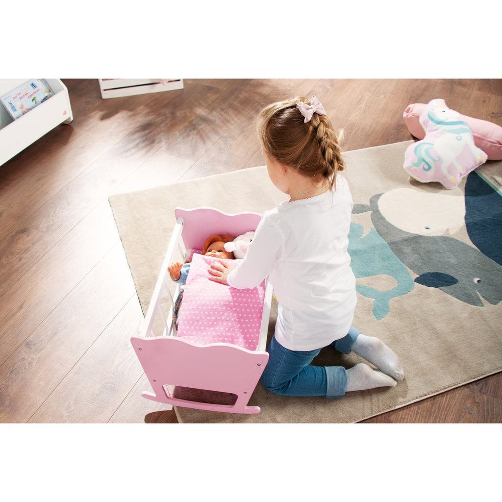 Puppenwiege Jasmine Maße 50x32x29 cm für große und kleine Puppen