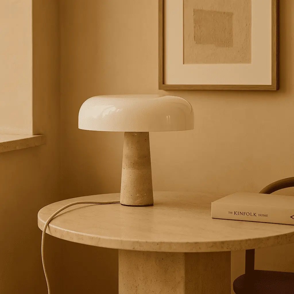 Emily Travertinlampe | Elegantes Design mit Glasschirm