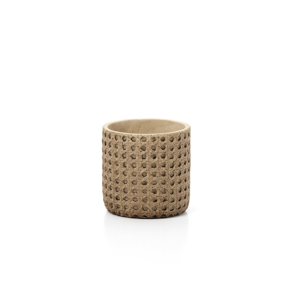 Rattan Übertopf S in Natur mit Beton-Flechtoptik, Frontansicht