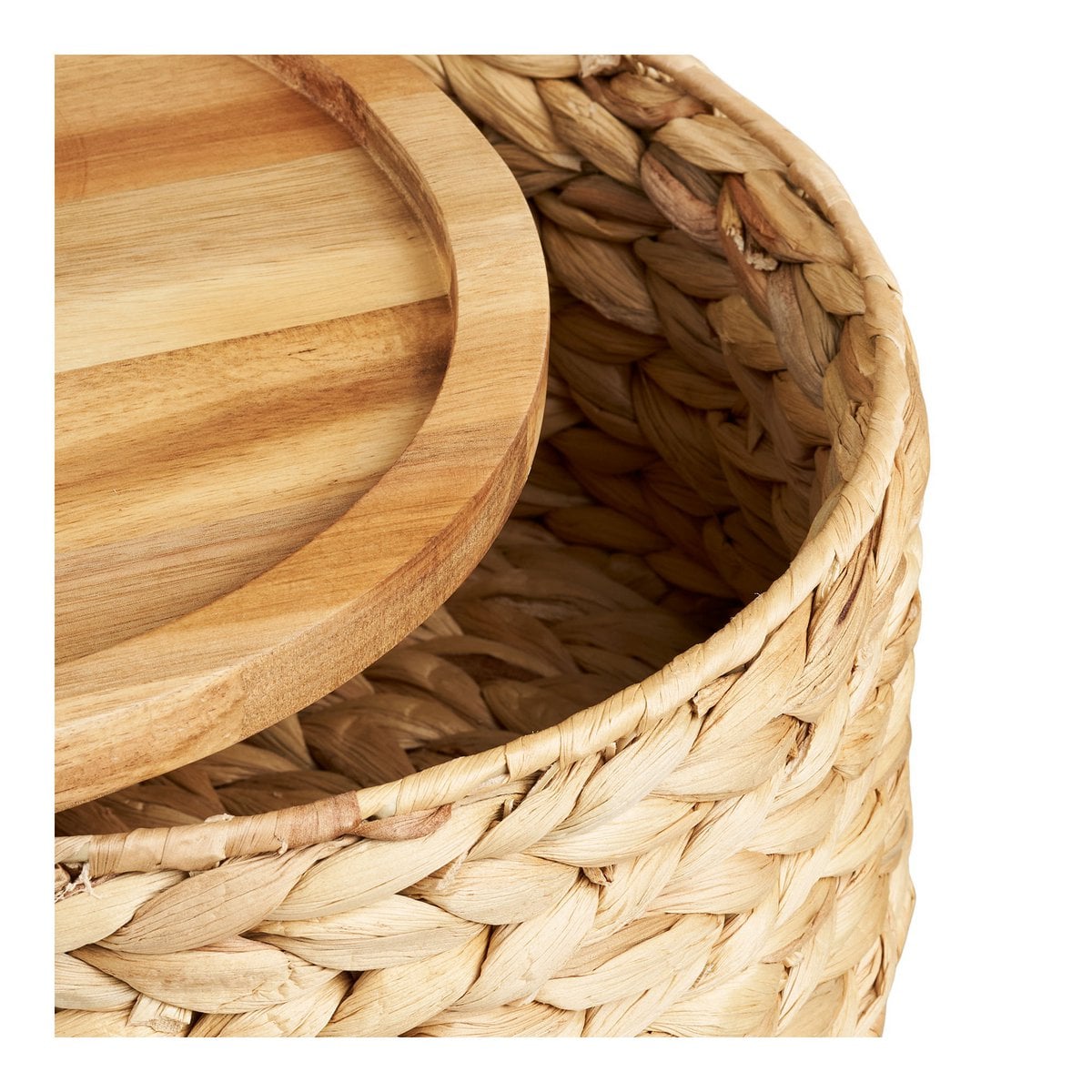 Botofte Baskets with wood lid, water hyacinth, natural, set of 3