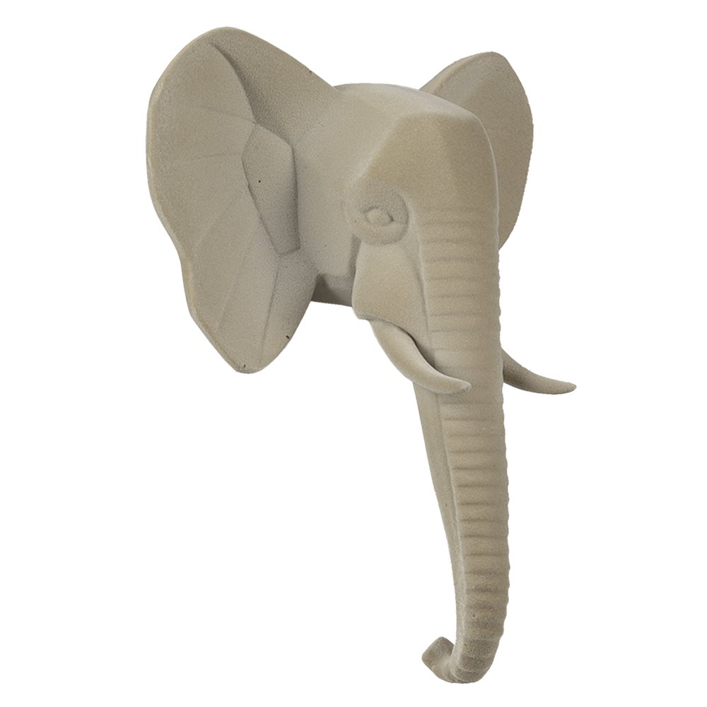 Elefant Wanddekoration Beige Clayre & Eef – Frontansicht 17x8x21 cm
