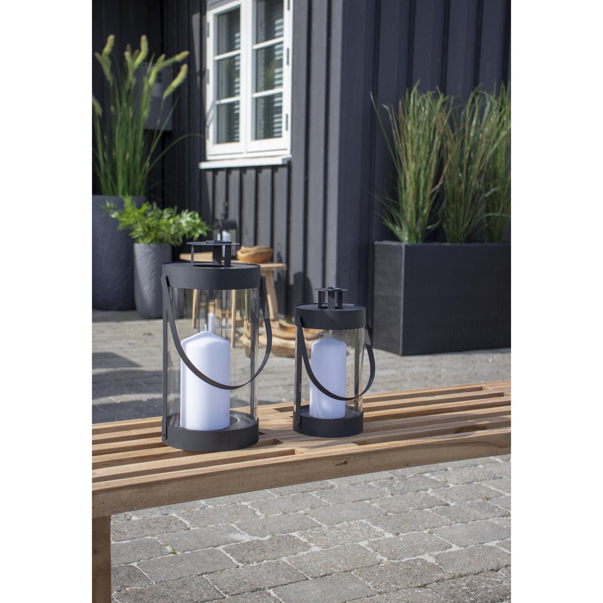 Bondi-Laternen – Schwarz, Stahl/Glas – 2er-Set