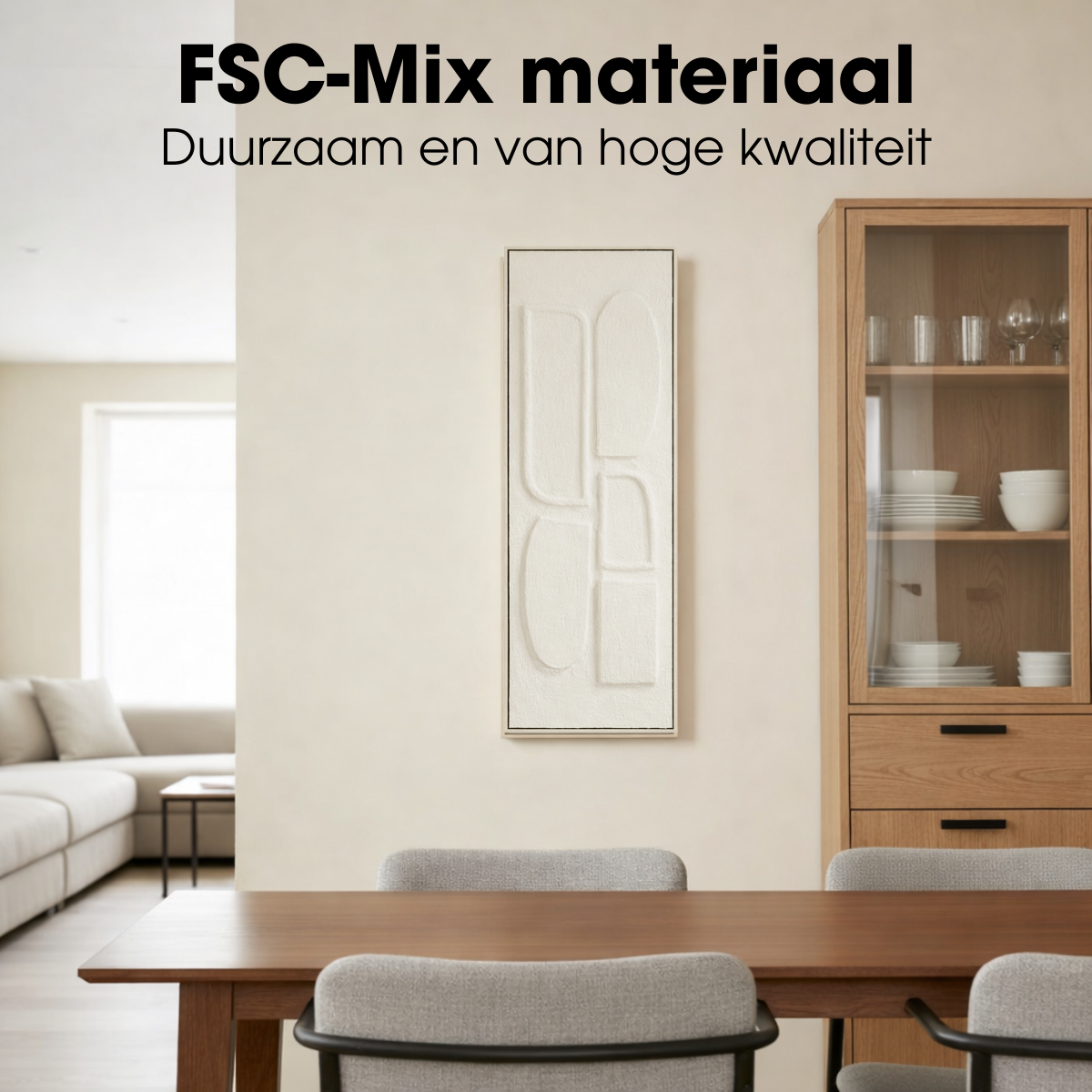 Wanddekoration 90x30 cm Off-White – Licht- und Schattenspiel Relief