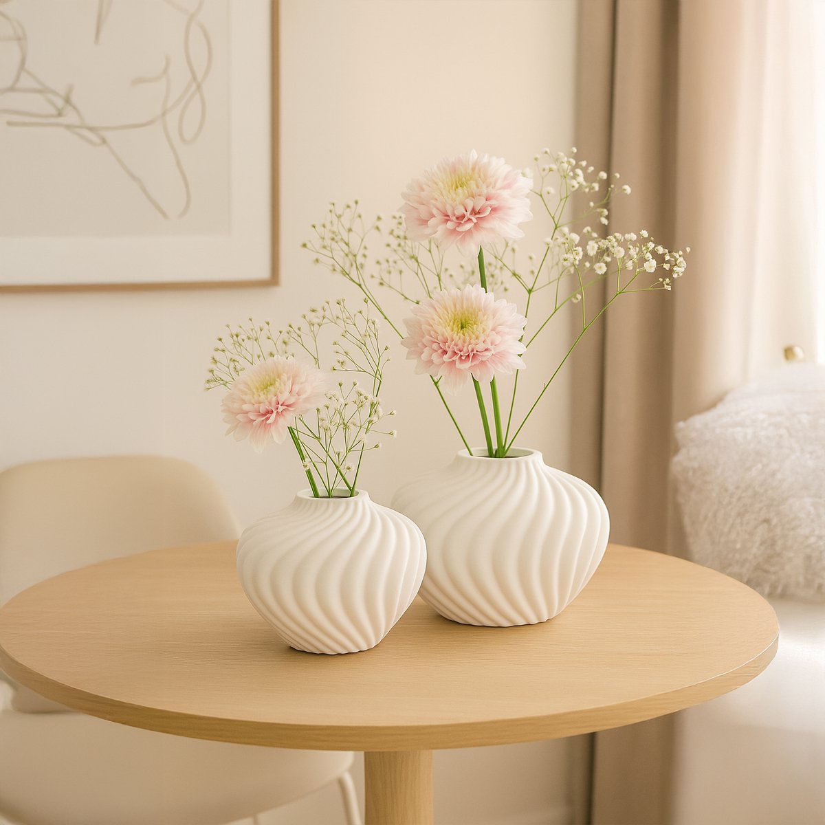 Runde weiße Vase -Schlagsahne in Polyresin 34,5 x 34,5 x 25,5 cm