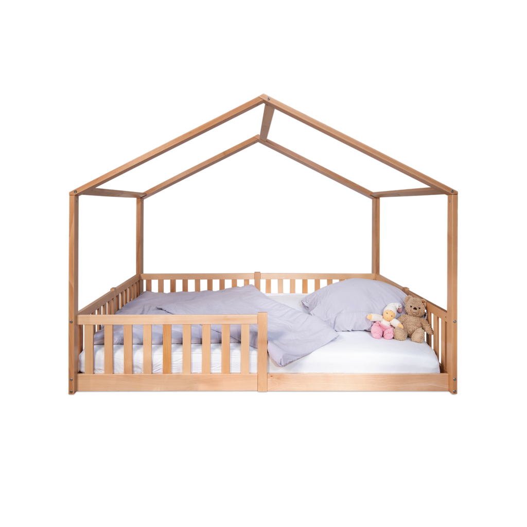 tiSsi® Bodenbett / Hausbett ENNO 140x200 cm Buche natur inkl. opt. Dach