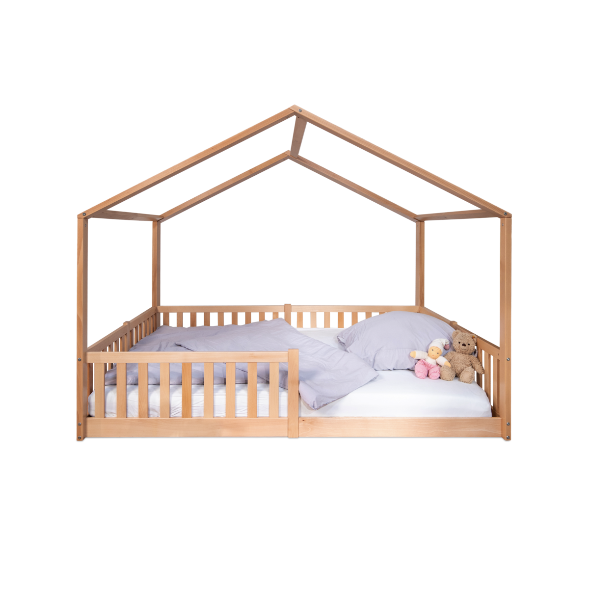 tiSsi® Bodenbett / Hausbett ENNO 140x200 cm Buche natur inkl. opt. Dach