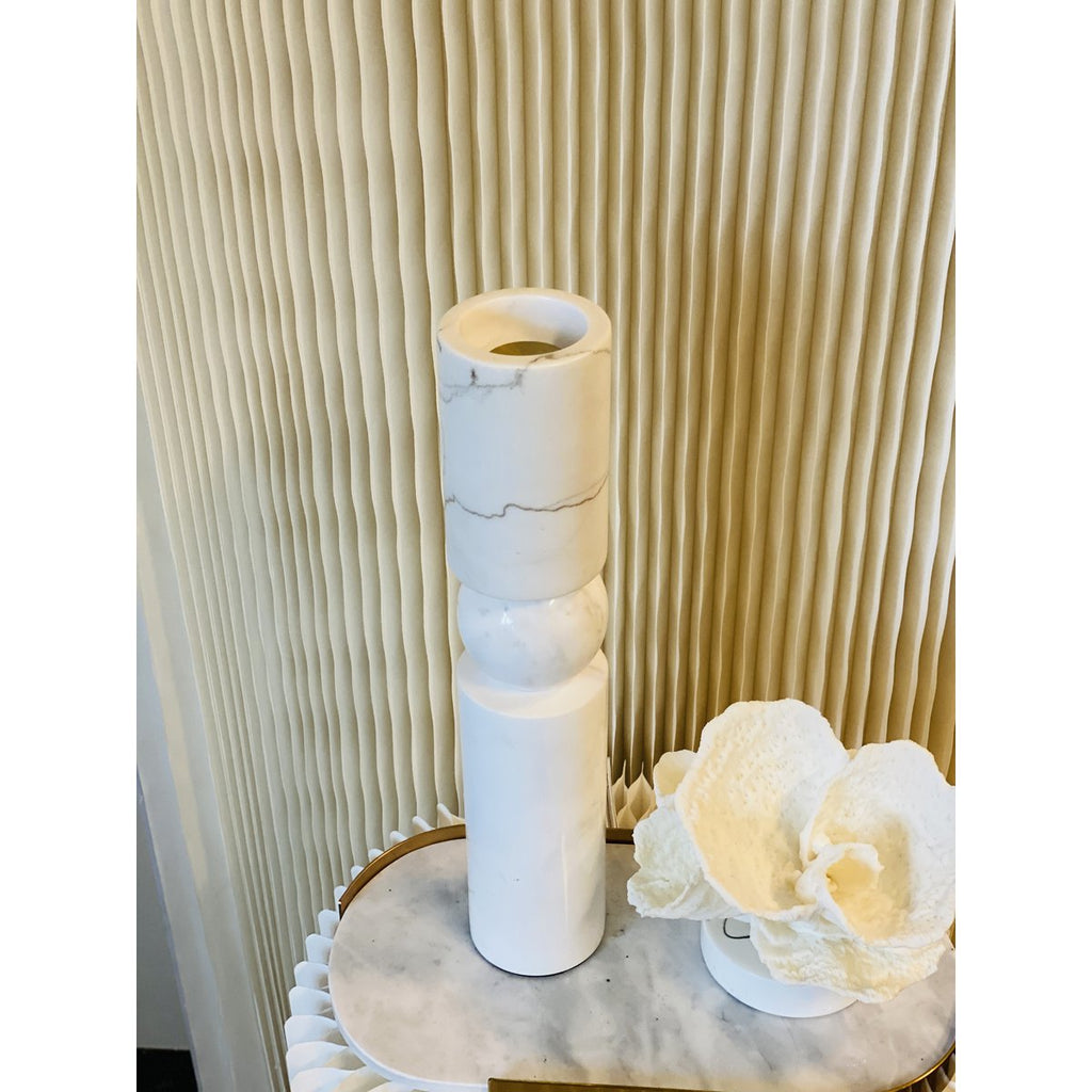 Marmor Kerzenhalter Weiß L | Wendbar für Blumenarrangements | H39,5 cm | QMF