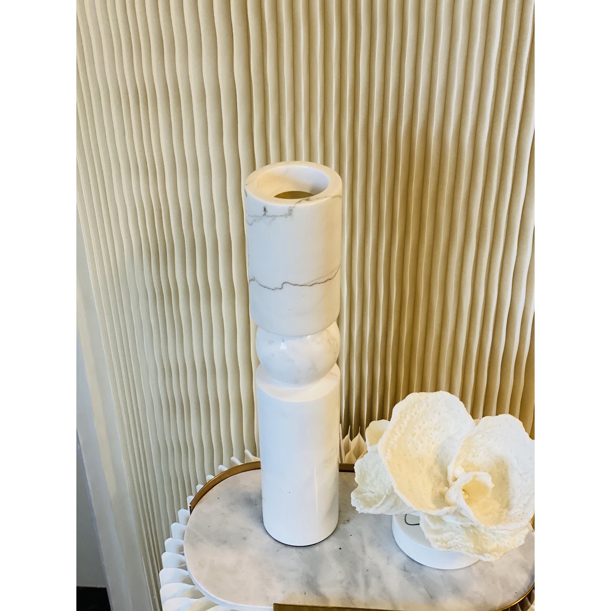 Marmor Kerzenhalter Weiß L | Wendbar für Blumenarrangements | H39,5 cm | QMF