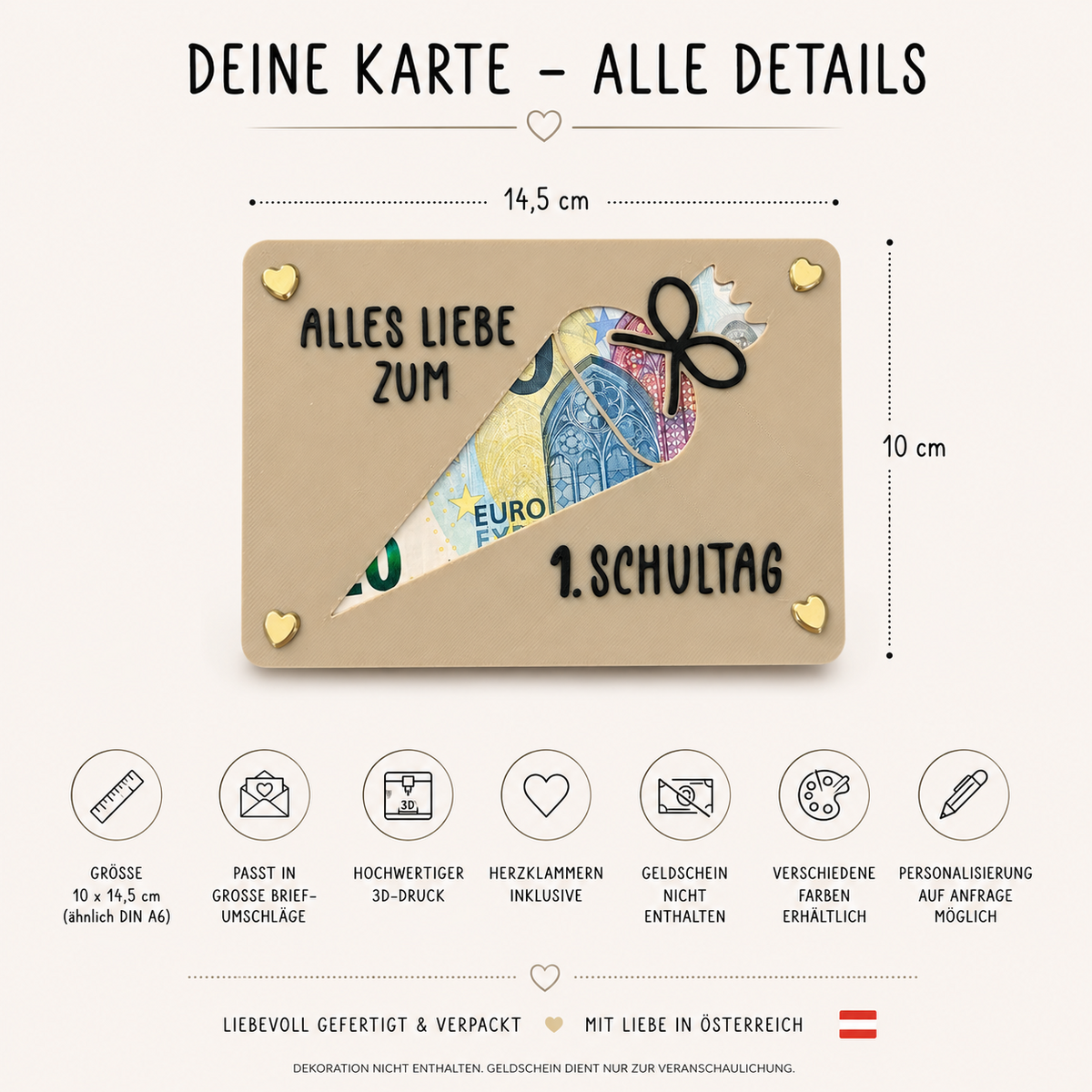 Geldgeschenk Einschulung - Geldgeschenkkarte zum ersten Schultag - Kreative Geschenkidee für Schulanfänger